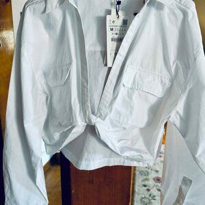 NWT ZARA  Women's White Crop Shirt Medium